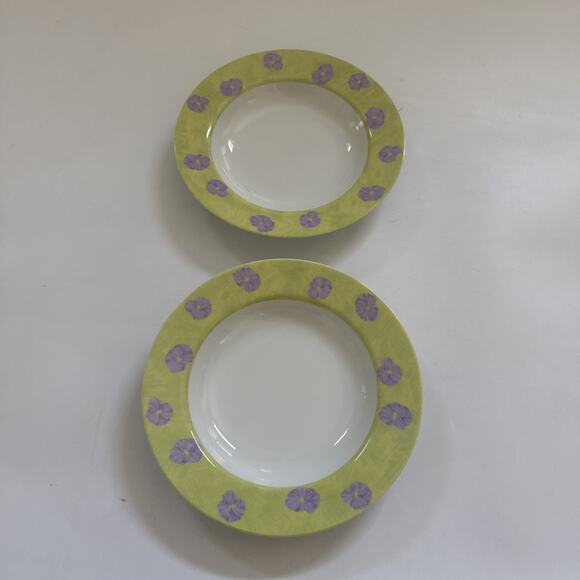 Set of 2 Mikasa Pansy Celadon Soup Salad Bowls L5752 Floral Dish Made in Japan - Picture 1 of 8